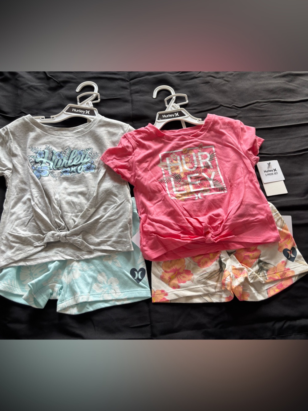 Hurley Girls' Pink and Light Gray Tie-Front Logo Tees